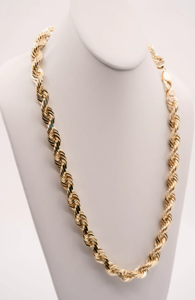 (14KT) 12MM - 20MM: Yellow Gold Diamond Cut Rope Chains - Image 14