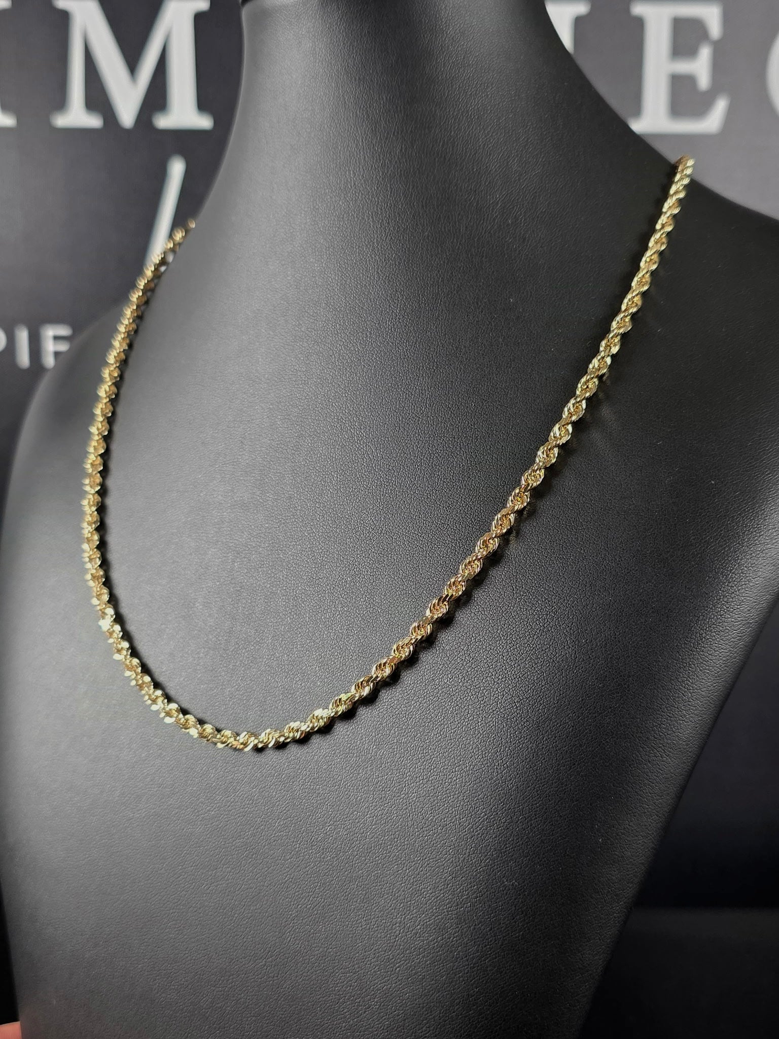 (4MM) 14K Yellow Gold Diamond Cut Rope Chain - Image 3