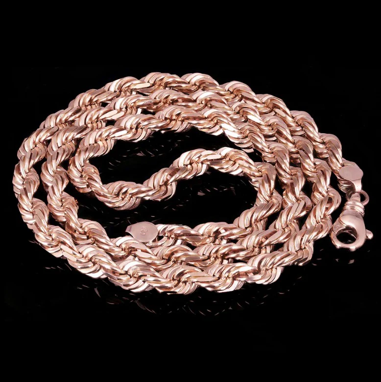 (10KT) 6MM - 10MM: Rose Gold Diamond Cut Rope Chains - Image 6